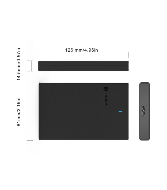Cablet 2.5 Inch SATA USB 3.0 HDD/SSD Portable External Enclosure for 7mm and 9.5mm, Tool-Free Design, Supports UASP Max 6TB