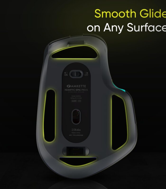 Amkette XS Series Flow Ergonomic Wireless Mouse/Bluetooth Mouse with Side Scroll, 2.4GHz & 3X BT, 8 Buttons, Multi-OS, Rechargeable, 3200 DPI, RGB Lighting, Productivity Design, 2 Yrs Warranty