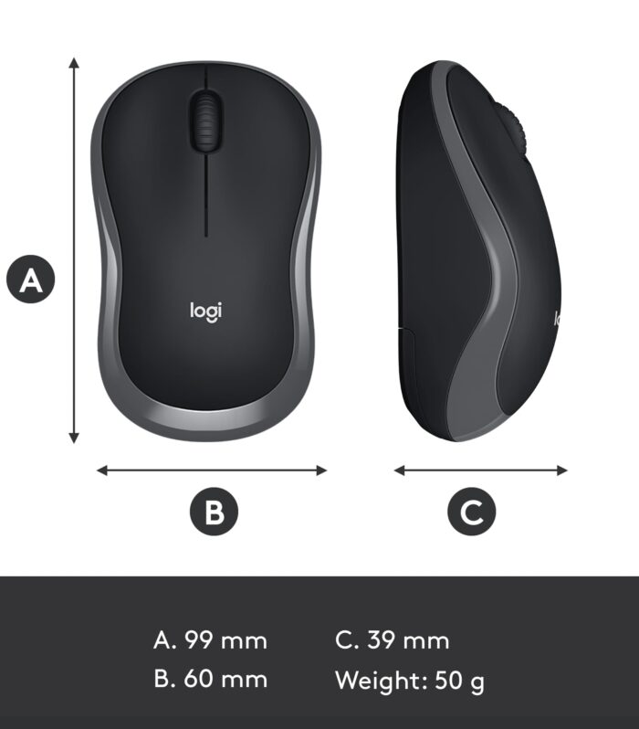 Logitech M186 Wireless Mouse, 2.4GHz with USB Mini Receiver, 3 Years Battery Life, 1000 DPI Optical Tracking, Ambidextrous, Compatible with PC, Mac, Laptop
