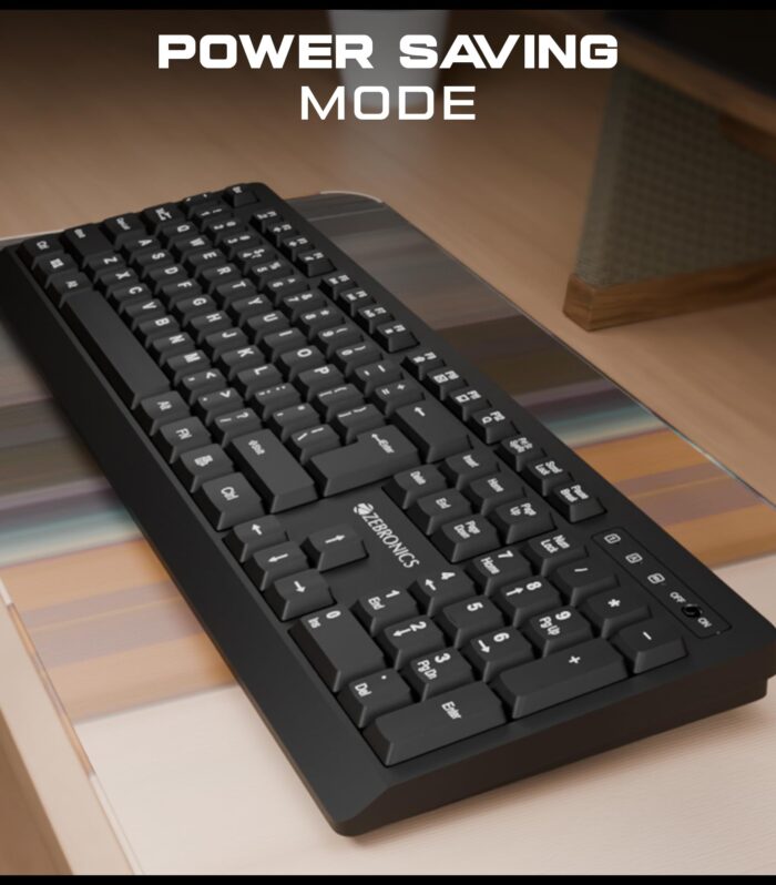 ZEBRONICS Wireless Keyboard, 2.4GHz, 104 Keys with 12 Multimedia Keys, UV-Coated Keycaps, Retractable Stand, On/Off Switch, Power Saving Mode, Plug & Play (Companion 116-K)