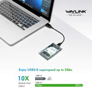 WAVLINK USB 3.0 to SATA External Hard Drive Enclosure for 2.5 inch 5mm/7mm/9.5mm SATA I/II/III HDD/SSD Support UASP Function, Max 4TB Tool-Free Design