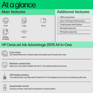 HP Ink Advantage 2878 WiFi Colour Printer - Print/Scan/Copy Ideal for Home