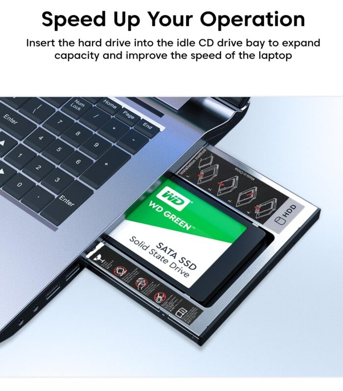 Sounce 9.5mm Optical Bay Hard Drive Caddy for SSD & HDD | 2nd Hard Drive Adapter for Laptop | SATA 2.5" HDD/SSD Enclosure | Expand & Upgrade Your Laptop Storage with Ease