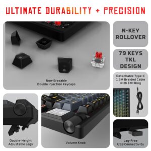EvoFox Ronin Mechanical Keyboards Wireless (BT+2.4GHz+Wired), 9 Layer Structure, Gasket Mount, 2 Layer Sound Dampening Red Switches, Per-Key RGB, 1000Hz, Volume Controller, Windows Software -Black
