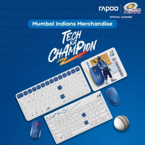 Rapoo E9050L Mumbai Indian Edition |MultiDevice Keyboard Wireless 2.4G & Bluetooth 5.0 & 4.0 |78 Keys |5.33mm UltraSlim |Aluminium Alloy Frame |Windows/Mac |Rechargeable |Tablet |3 Yrs Warranty |White